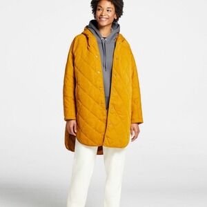 CALIA Womens Quilted Liner Coat Bronzed Topaz Hooded Snap Button Oversized M
